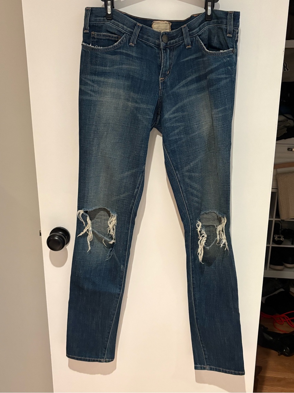 Current/Elliott Indigo Distressed Straight Leg Jeans